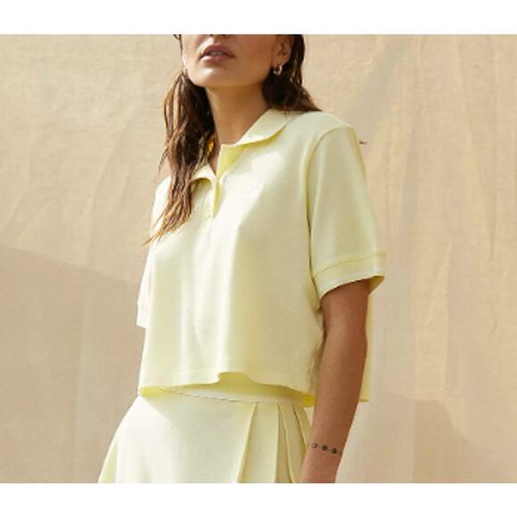 ADIDAS Women's e Tennis Luxe Polo  Cropped Pullover Shirt Large Hazy Yellow NWT - Picture 1 of 5